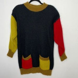 Vintage retro colorblock wool mohair oversized sweater